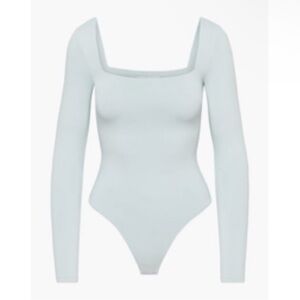 Aritzia Light Baby Blue Contour Square Neck Long Sleeve Bodysuit